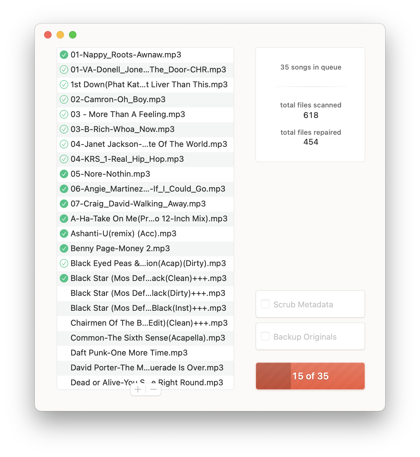 3vise MP3 repair tool scanning and fixing corrupt files in a Serato DJ library