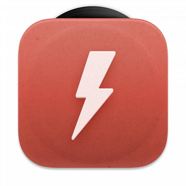 3vise - Repair corrupt mp3 files on your Mac, App Icon, Red record sleeve featuring a white lightning bolt in the center.