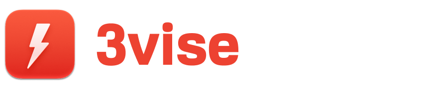 A red and white logo with a lightning bolt icon followed by the text "3vise".