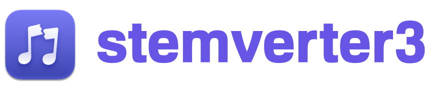 A logo with a purple background displaying two musical notes and the text "stemverter3" beside it.