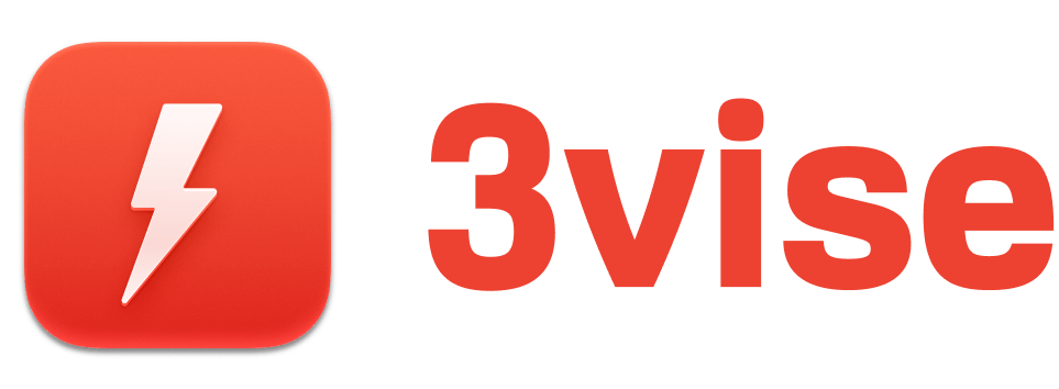 A red square icon with a white lightning bolt next to the word "3vise" in bold red text. The background is transparent.